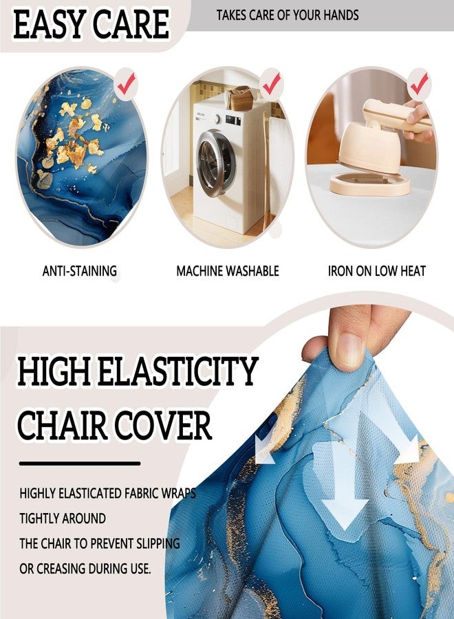 MCALK Blue Chair Covers Set of 4 and Table Runner,Stretch Marble Print Chair Slipcovers for Kitchen,Washable Removable Chair Protector Modern Chair Covers for Dining Room - Image 3